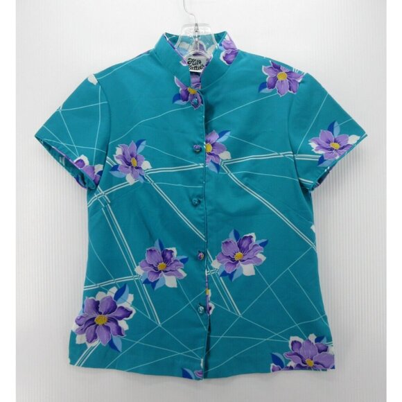 VINTAGE Hilo Hattie Top Small Hawaiian Oriental Button Up Shirt Aloha - Picture 1 of 11